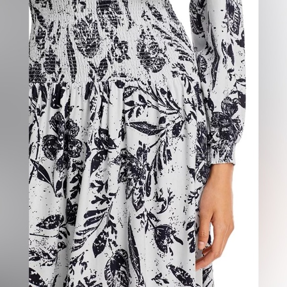 AQUA Smocked Floral Print Midi Dress Size S - Picture 3 of 16